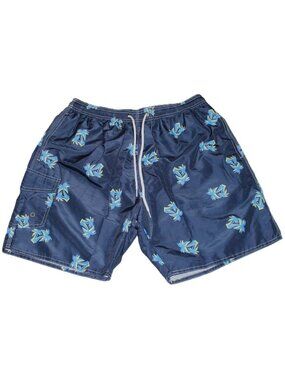Men's Swim Trunks Shorts Quick Dry 7" Mesh Lining Palm Trees Dark Blue M